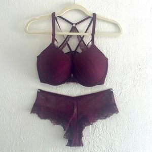 Victoria's Secret Burgundy Lace Bra and Panty Set